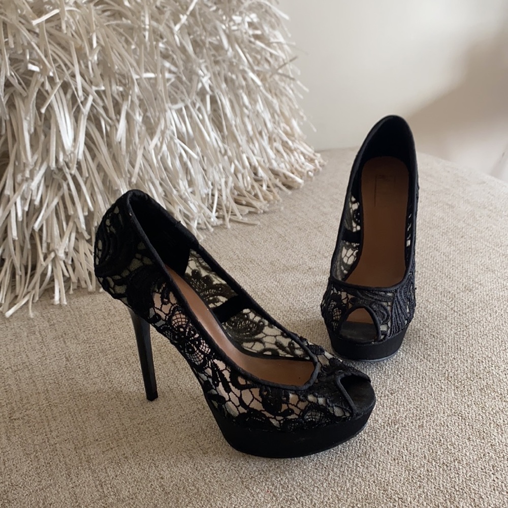 🪞NEW stunning black nude lace open toe heels in size 6 - Picture 12 of 17